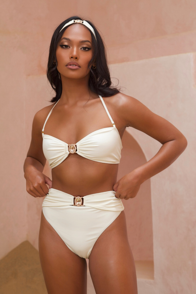 Amour 'Coconut' High Waist Crystal Bikini Bottoms